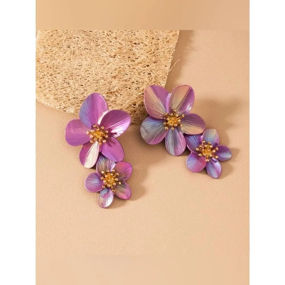 Purple Floral Drop Earrings A1905